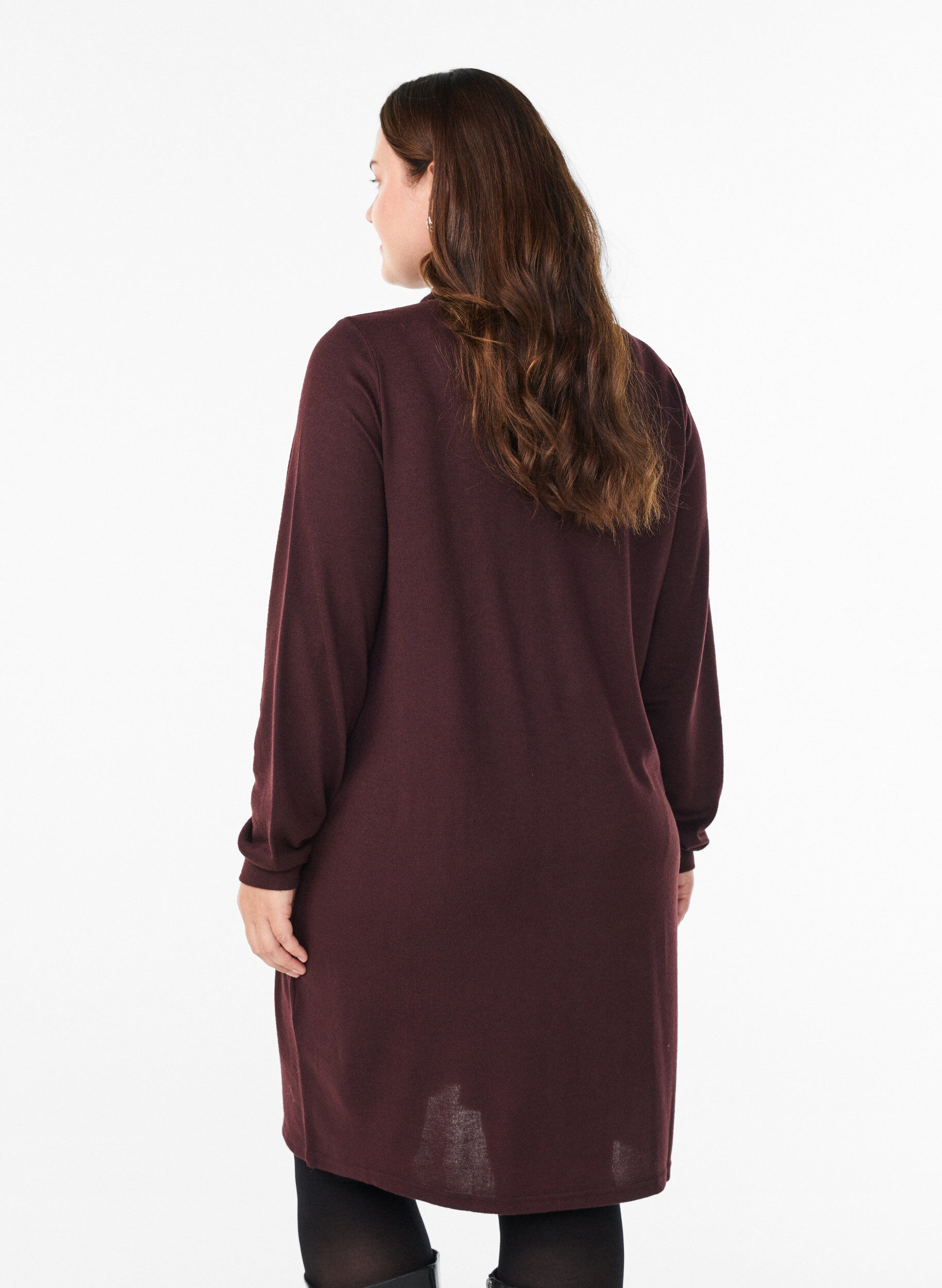 Zizzifashion Short polo dress with buttons and long sleeves, Dark Bordeaux, Model image number 2