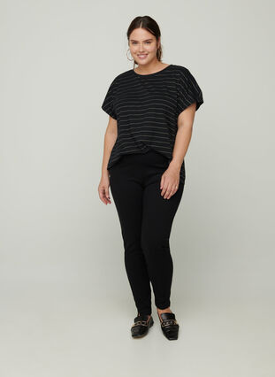 Cotton t-shirt with sparkly stripes, Black w Gold , Model image number 2