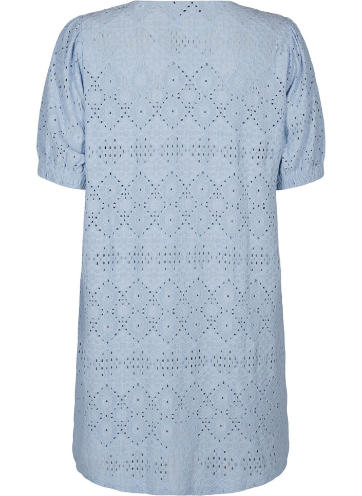 Short dress with v-neck and hole pattern, Cashmere Blue, Packshot image number 1