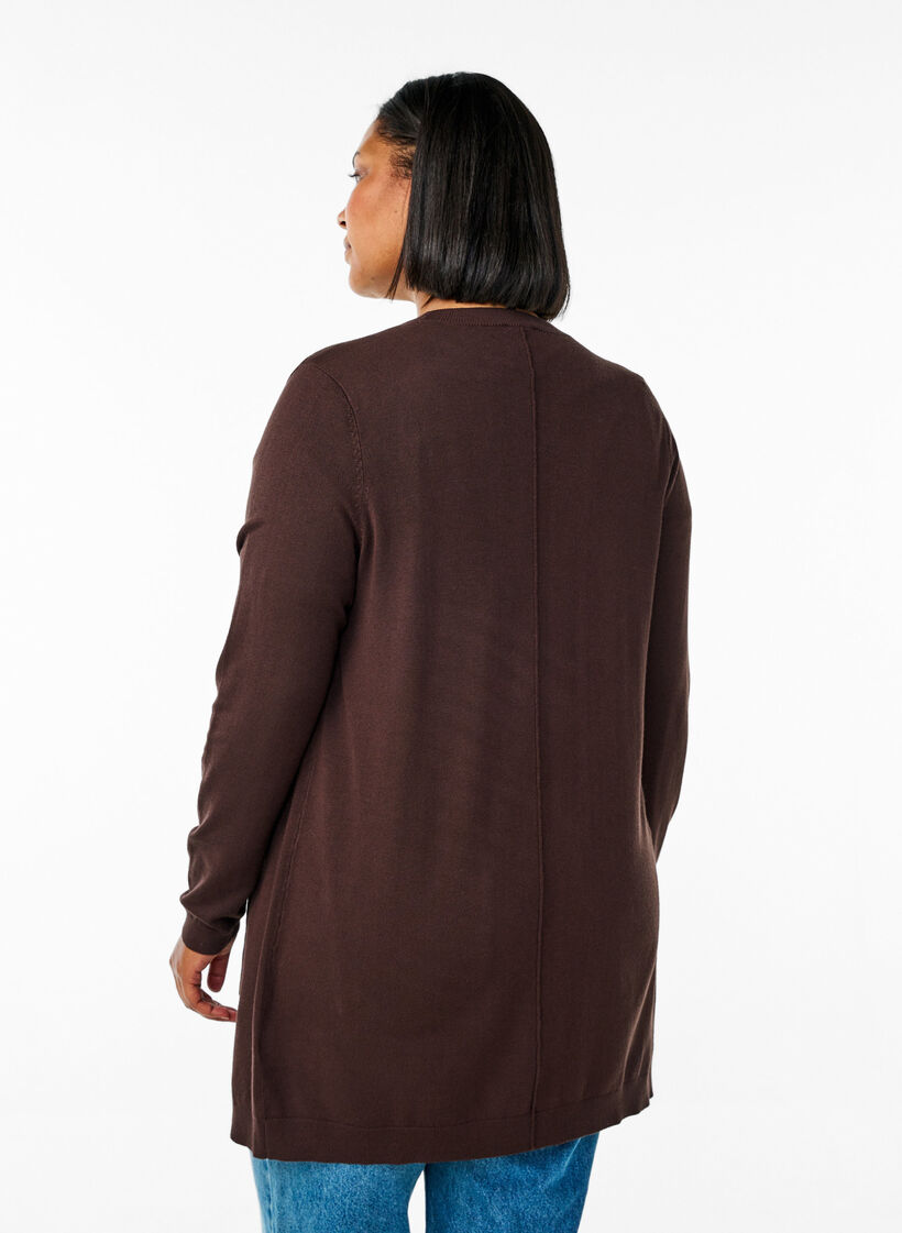 Long knitted cardigan in a viscose blend, Brown, Model image number 2