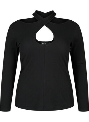 Cut-out blouse with long sleeves, Black, Packshot image number 0