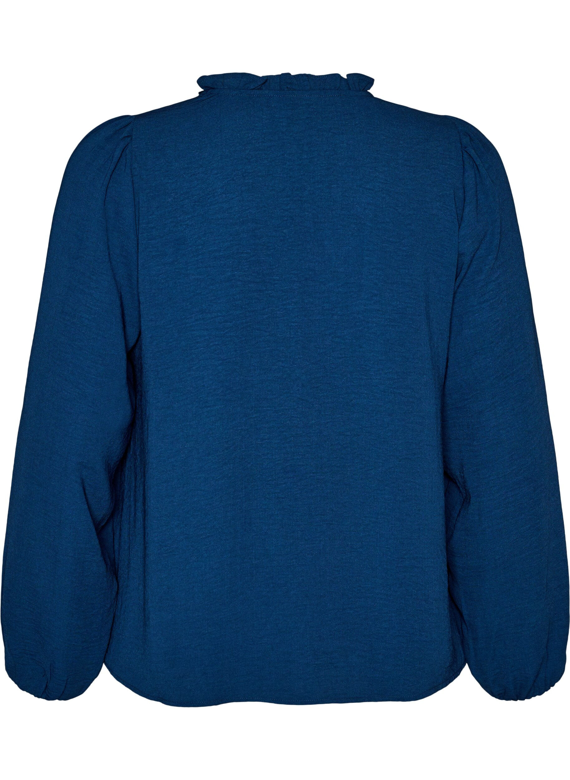 ZizzifashionBlouse with V-neck and crochet band, Blue, Packshot image number 1