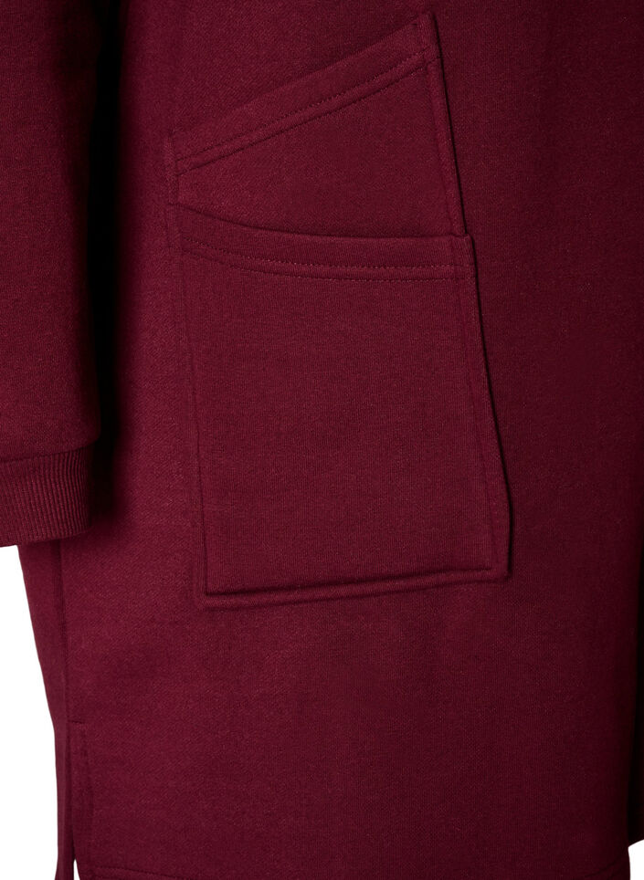 Long hooded cardigan with zipper, Red, Packshot image number 3