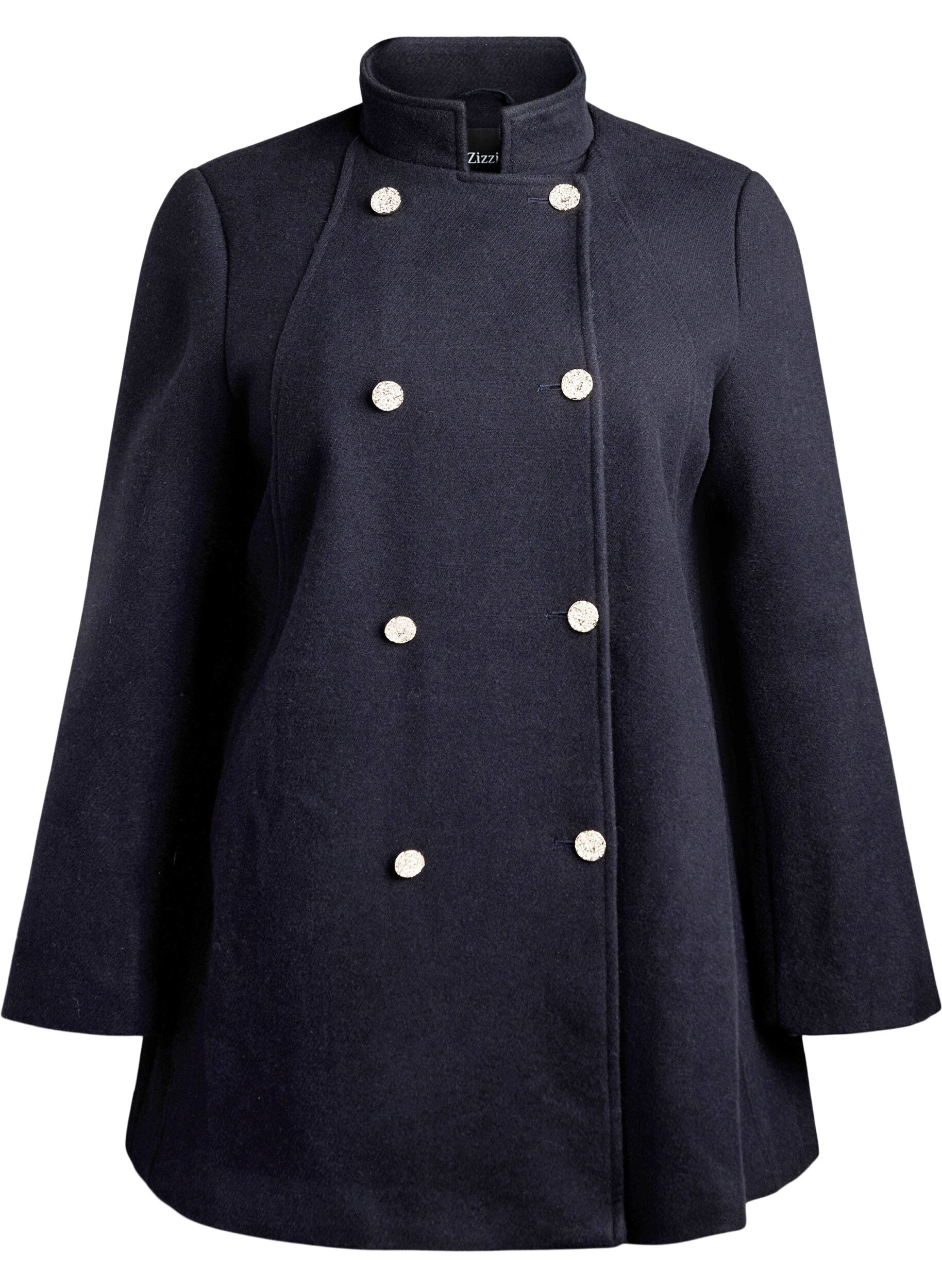 A-line coat with gold buttons