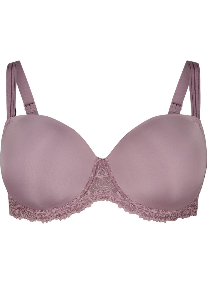 Moulded bra with lace and smooth cups, Rose, Packshot image number 0