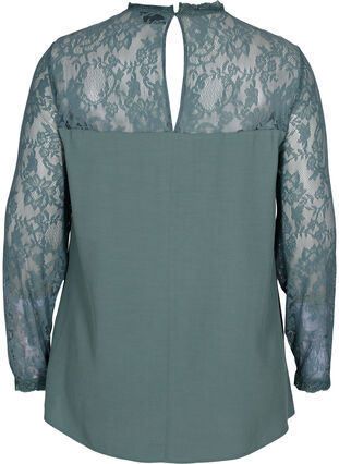 Long-sleeved viscose blouse with lace, Balsam Green, Packshot image number 1