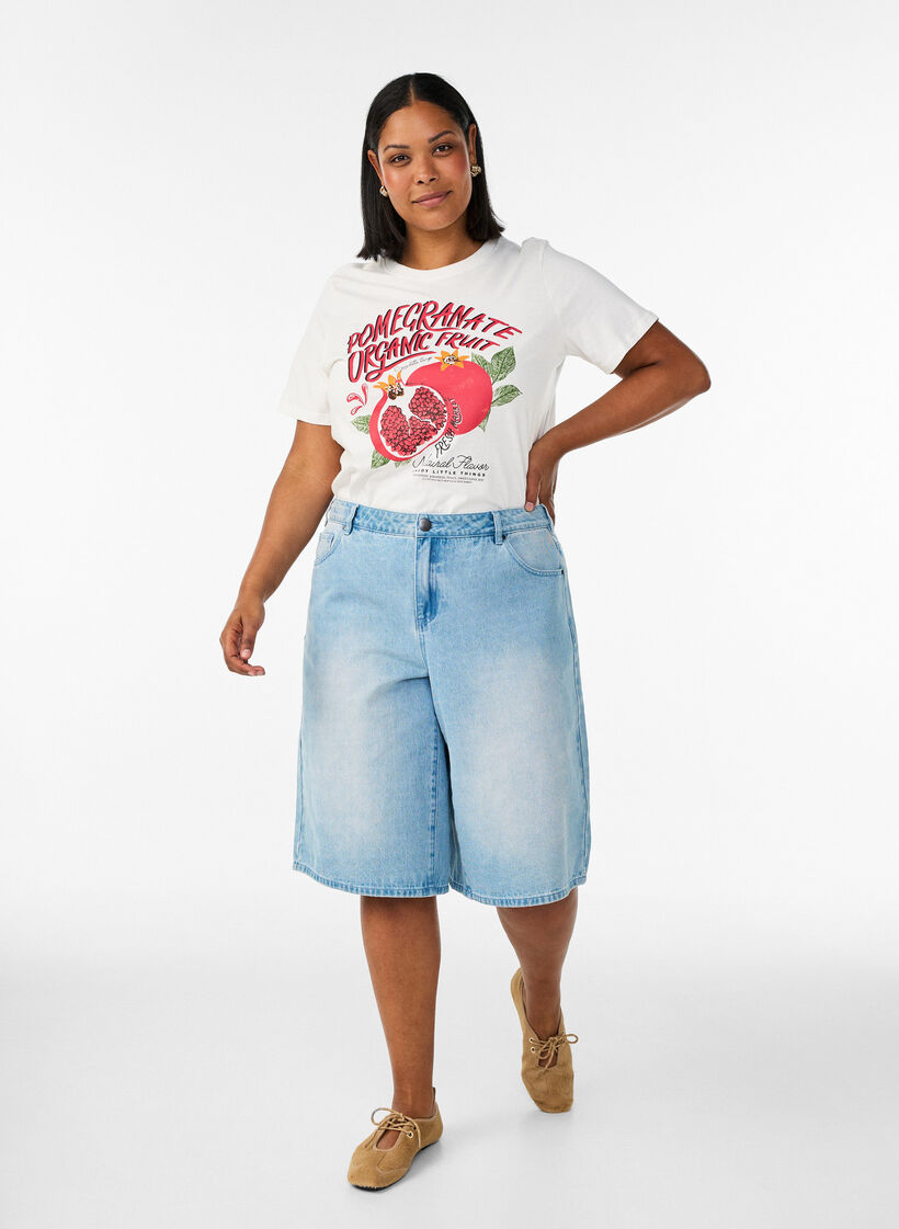 Cotton T-shirt with print, White, Model image number 1