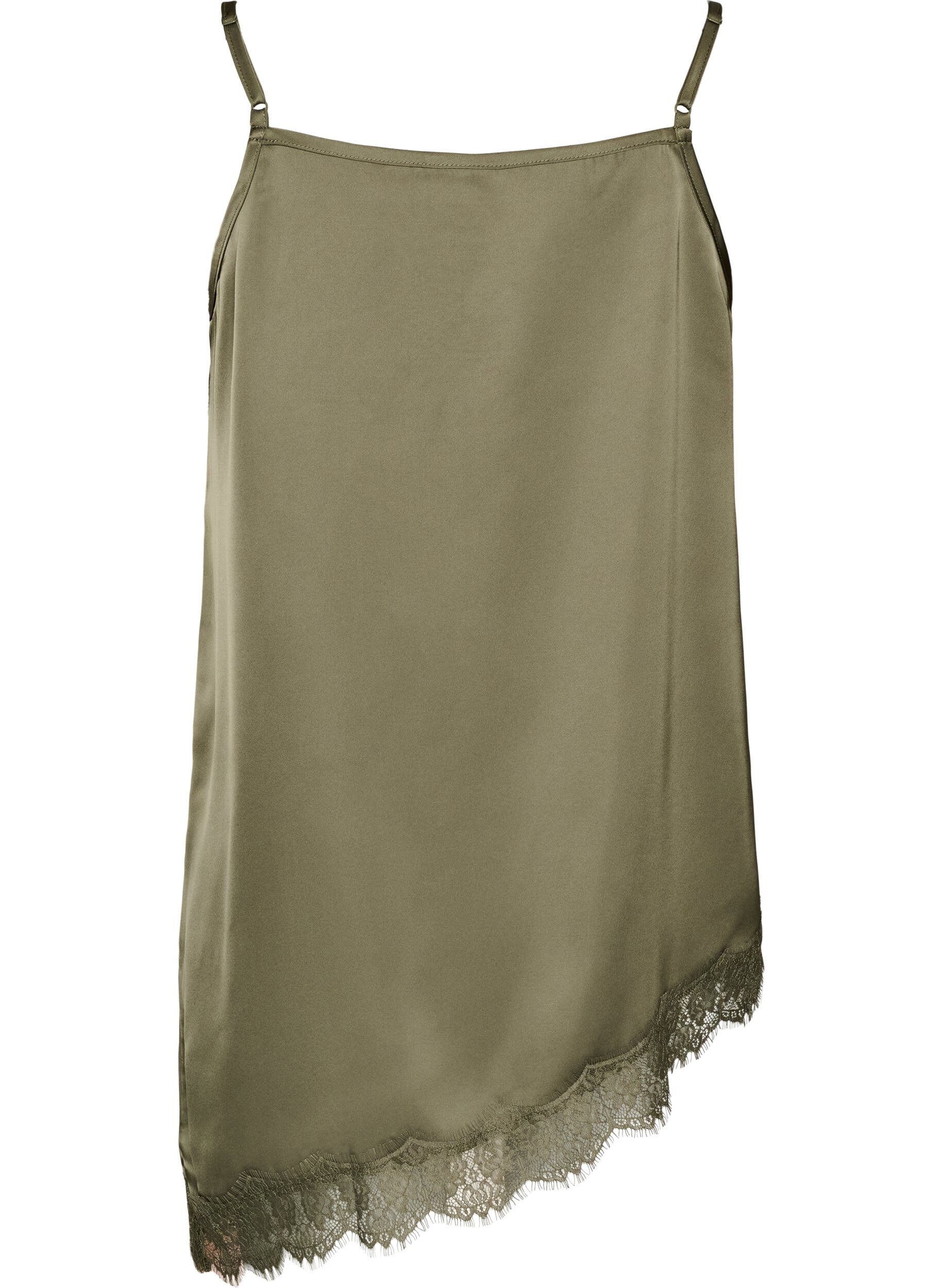 Zizzifashion Strappy top with lace and an asymmetrical hem, Green, Packshot image number 1