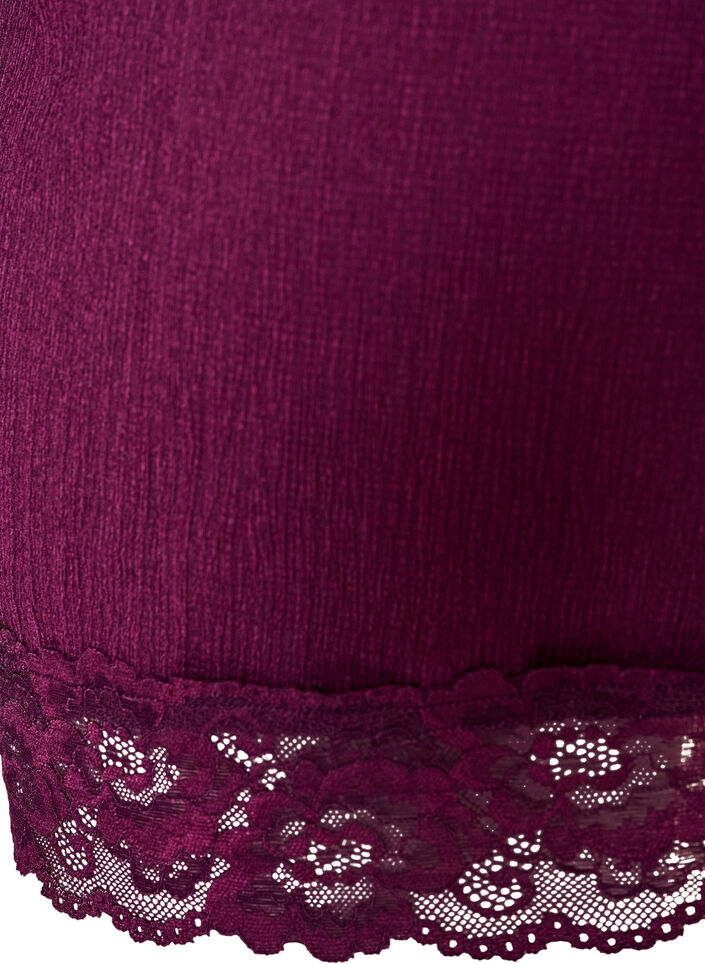 Jersey blouse with asymmetrical lace trim, Purple, Packshot image number 3