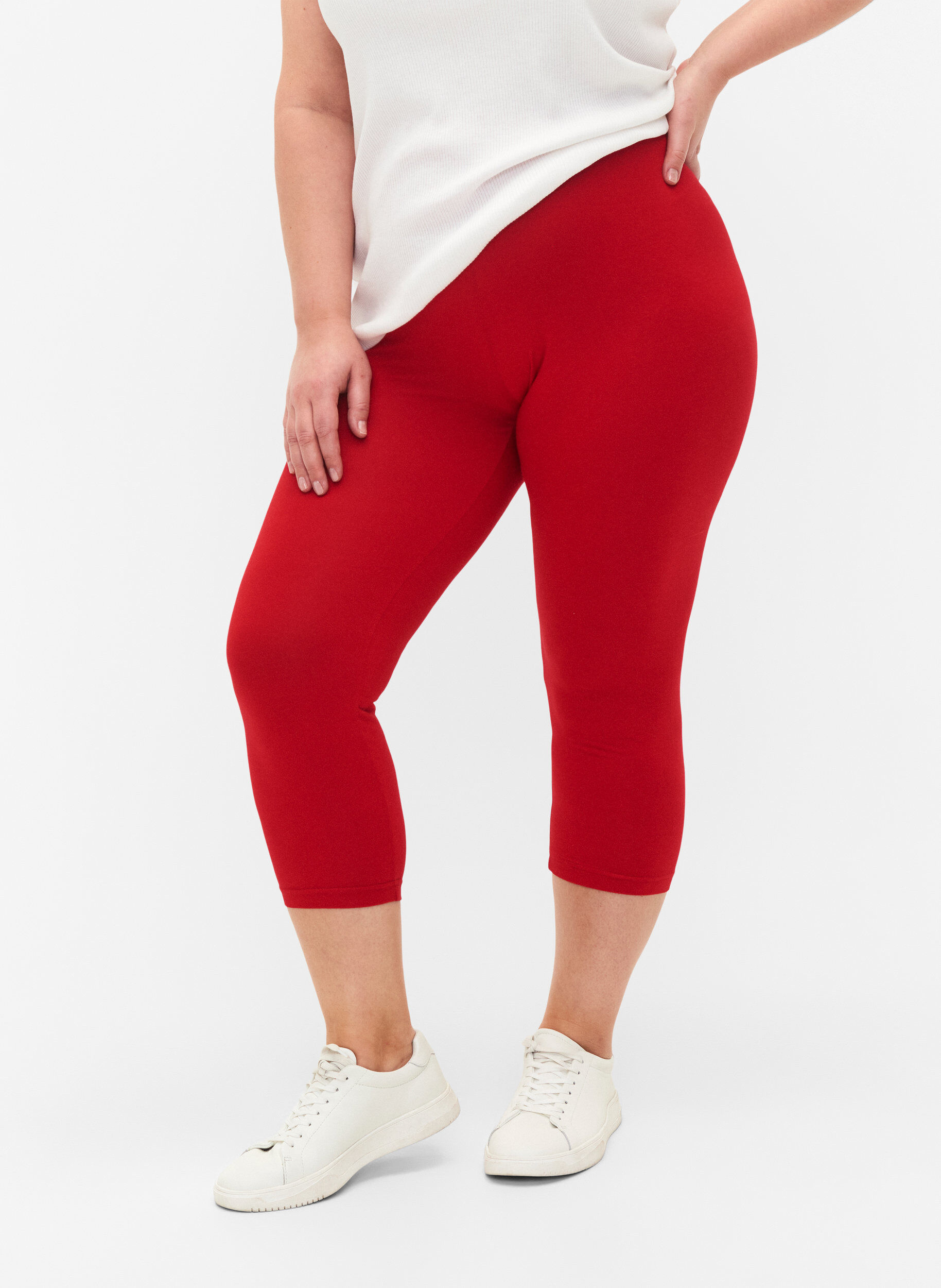 ZizzifashionBasic 3/4-length viscose leggings, Red, Model image number 0
