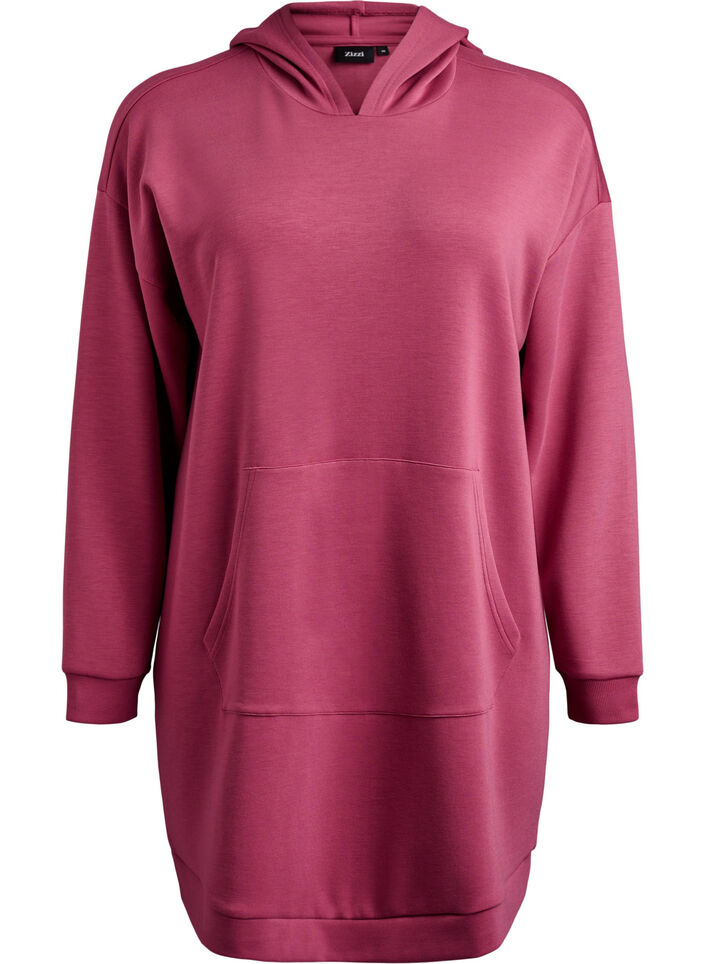 Short hoodie dress with a kangaroo pocket, Rose, Packshot image number 0