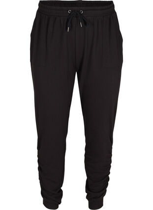 Loose joggers with ruching, Black, Packshot image number 0