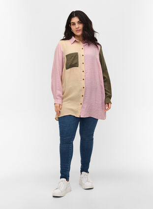 Colour-block shirt in viscose mixture, Pink Blocking, Model image number 2