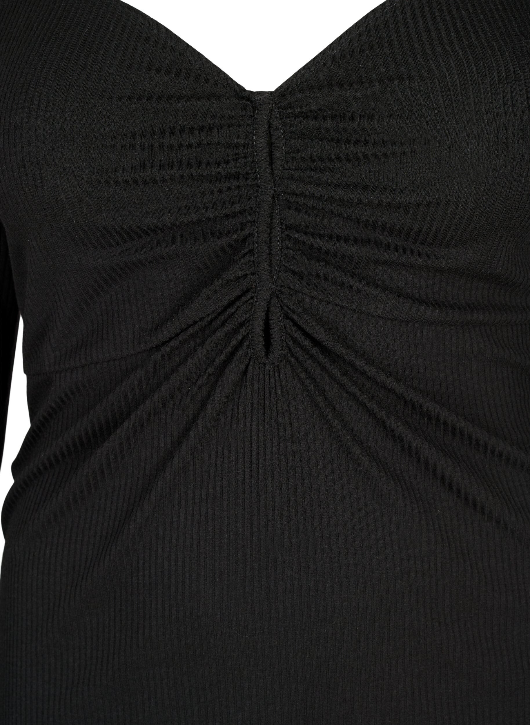 Zizzifashion Ribbed blouse with hole detail, Black, Packshot image number 2