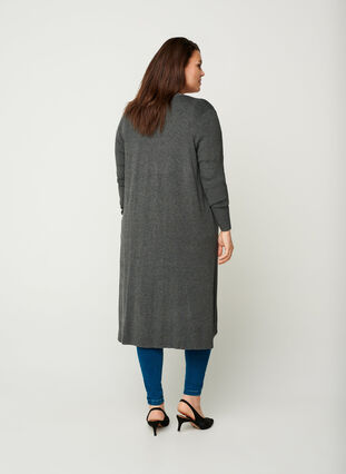 Long knitted cardigan made from a viscose mix, Dark Grey Melange, Model image number 1