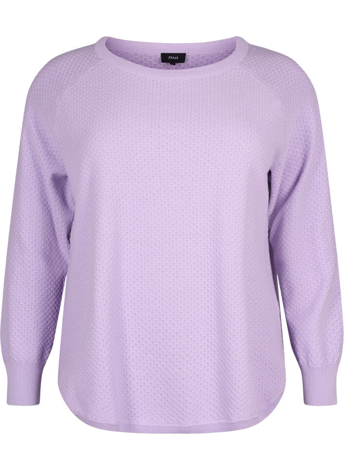 Pullover in organic cotton with texture pattern, Lavender, Packshot image number 0