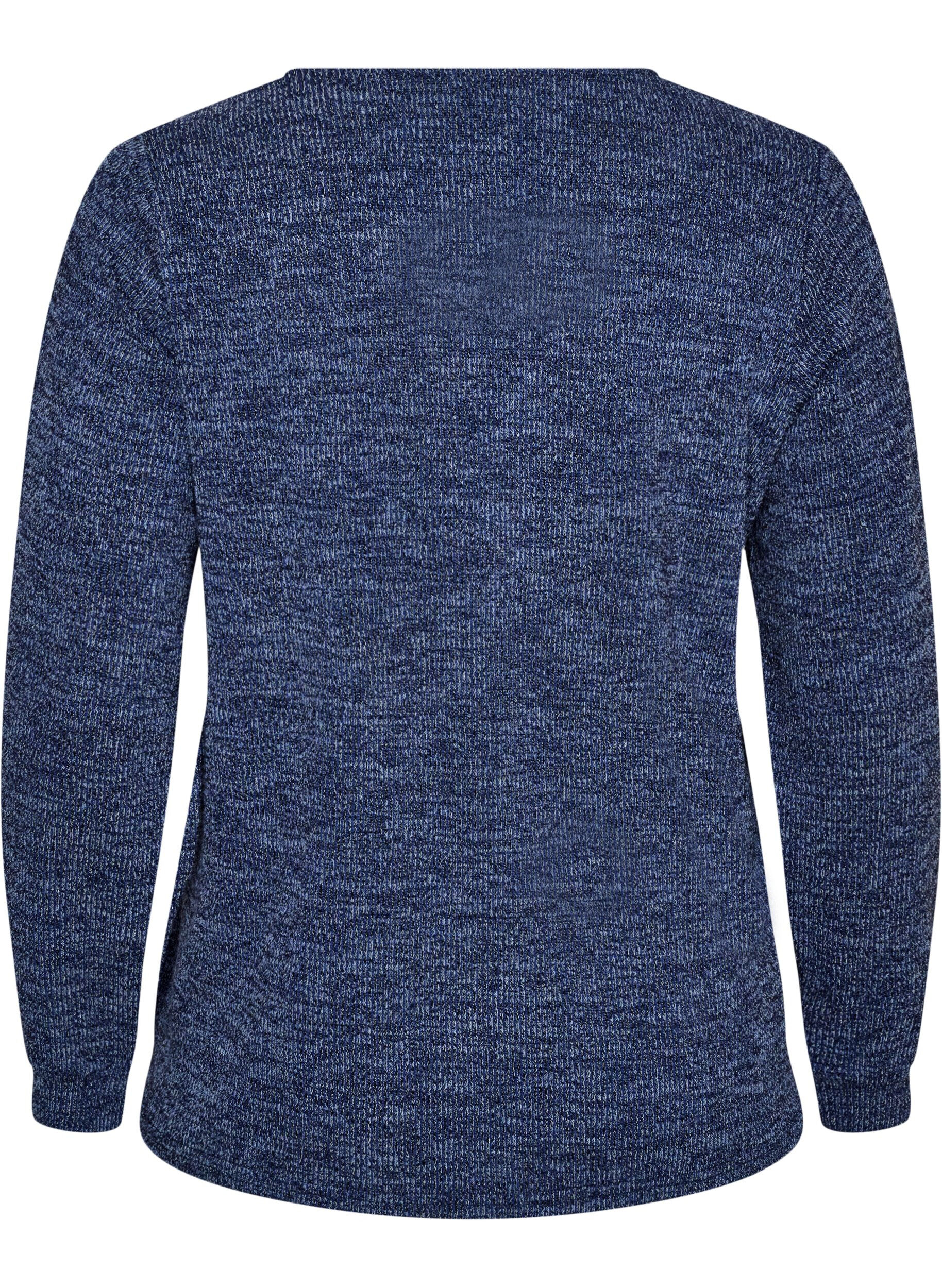 ZizzifashionJersey blouse with a V-neck and long sleeves, Blue, Packshot image number 1