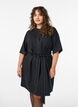 Short shirt dress with contrast stitching and tie belt, Black, Model image number 1