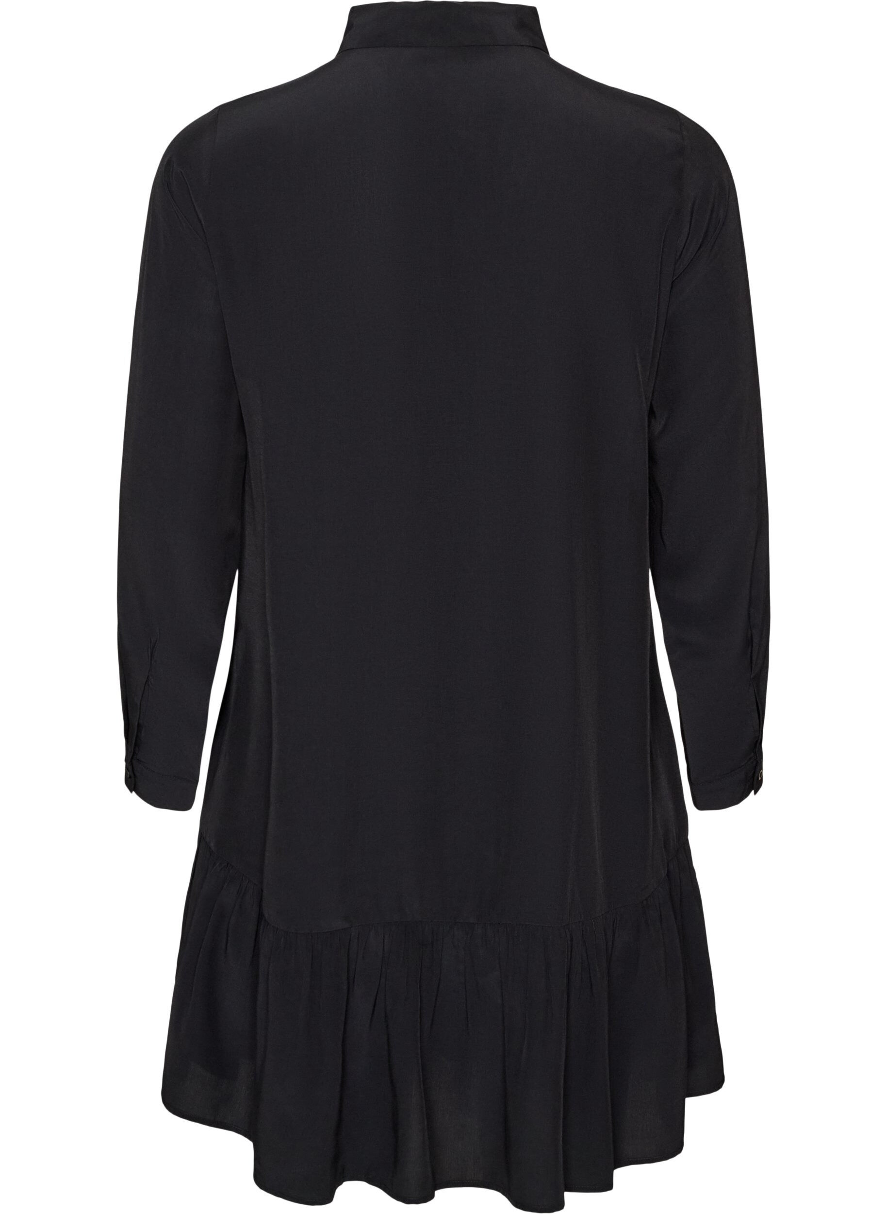ZizzifashionShort shirt dress with ruffle tier, Black, Packshot image number 1