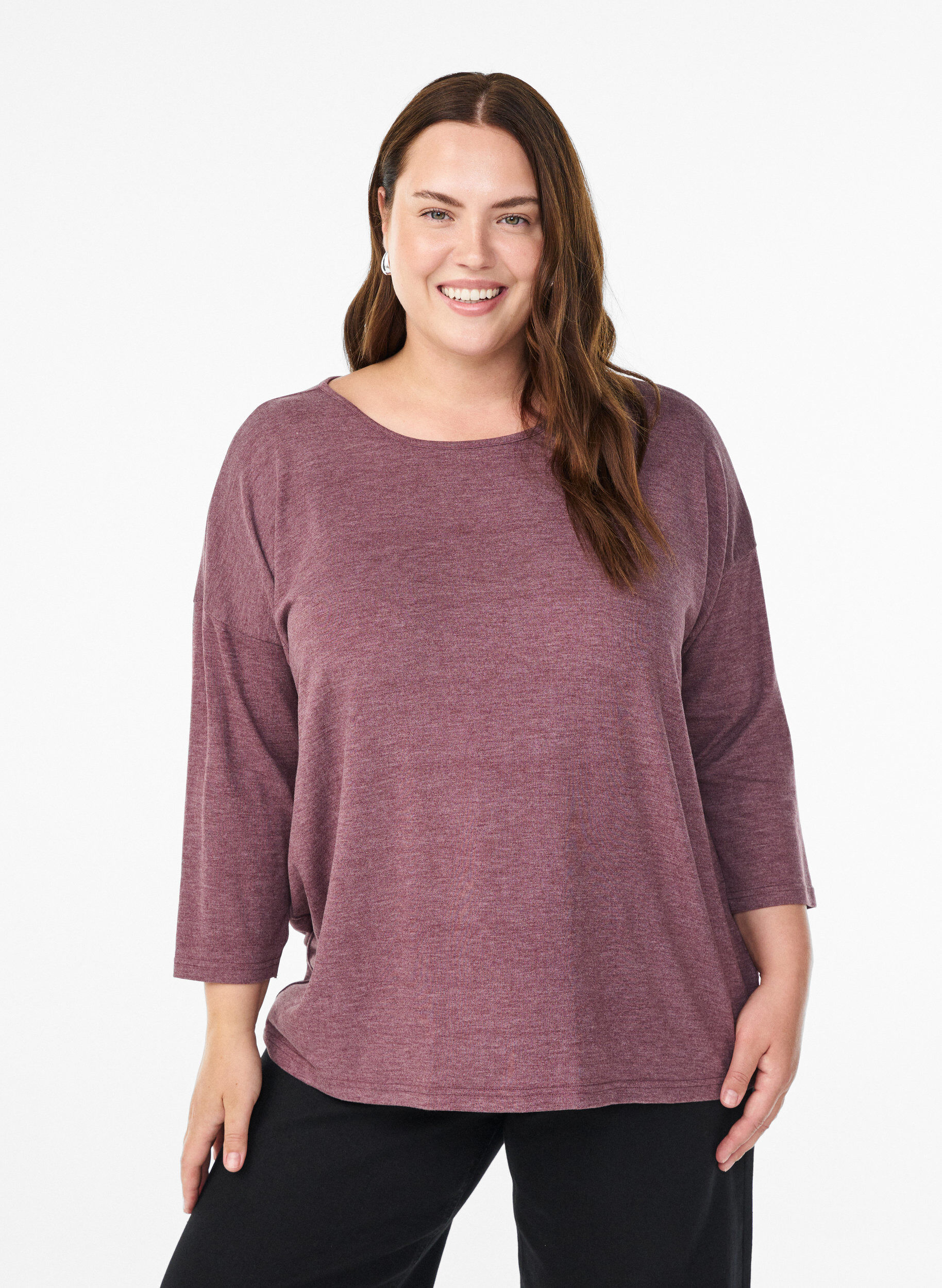 Zizzifashion Jersey blouse with 3/4 sleeves, Red, Model image number 0