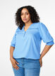 Viscose blouse with smock and ruffle detail, Cornflower Blue, Model image number 0