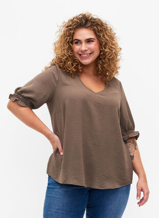 Blouse with v-neck , Falcon, Model image number 0