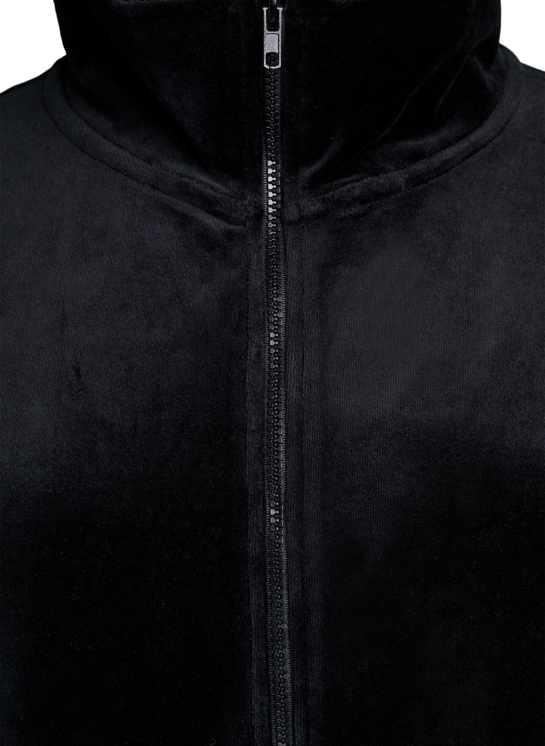 Zizzifashion Velour dressing gown with zipper and pockets, Black, Packshot image number 2