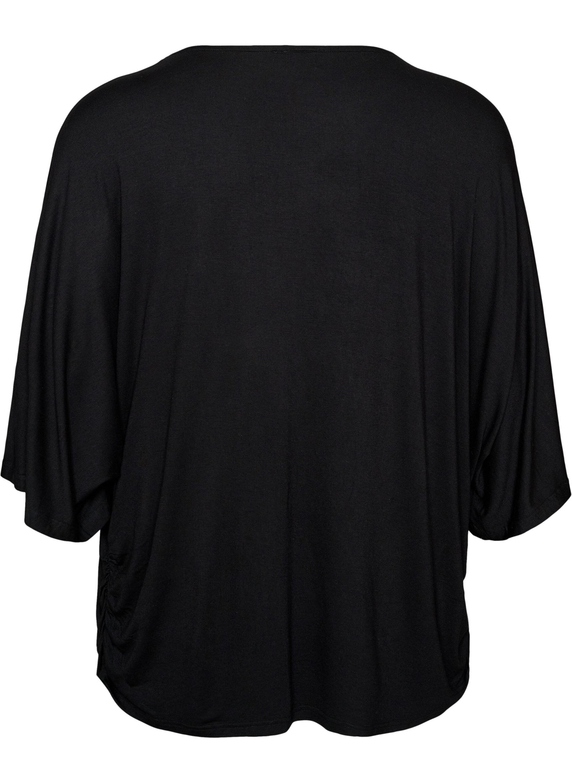 ZizzifashionJersey blouse with elbow-length balloon sleeves, Black, Packshot image number 1