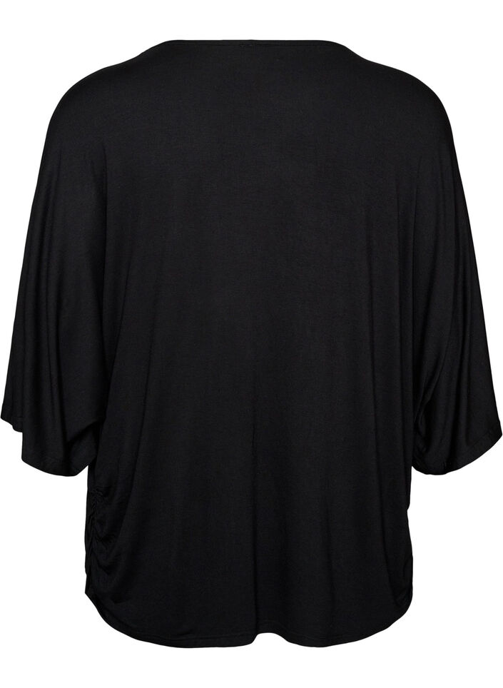 Jersey blouse with elbow-length balloon sleeves, Black, Packshot image number 1