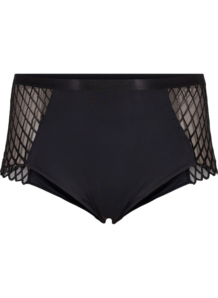 Panties with mesh detail and regular waist, Black, Packshot image number 0