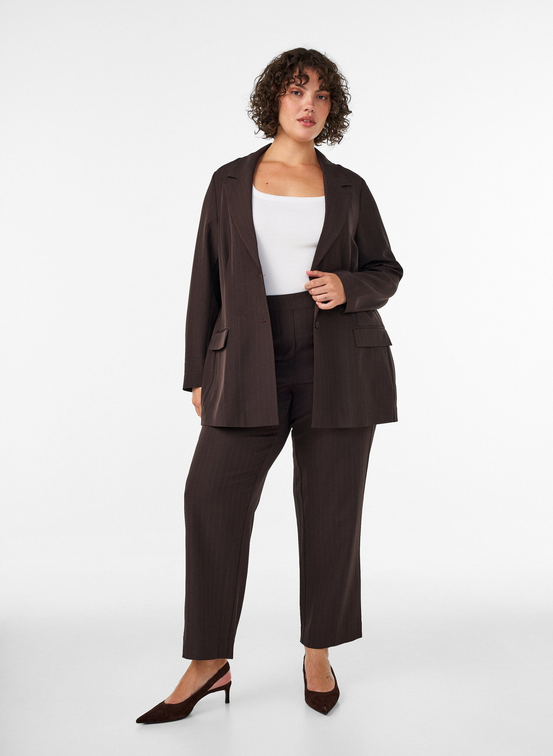 ZizzifashionBlazer with pockets and slits, Brown, Model image number 1