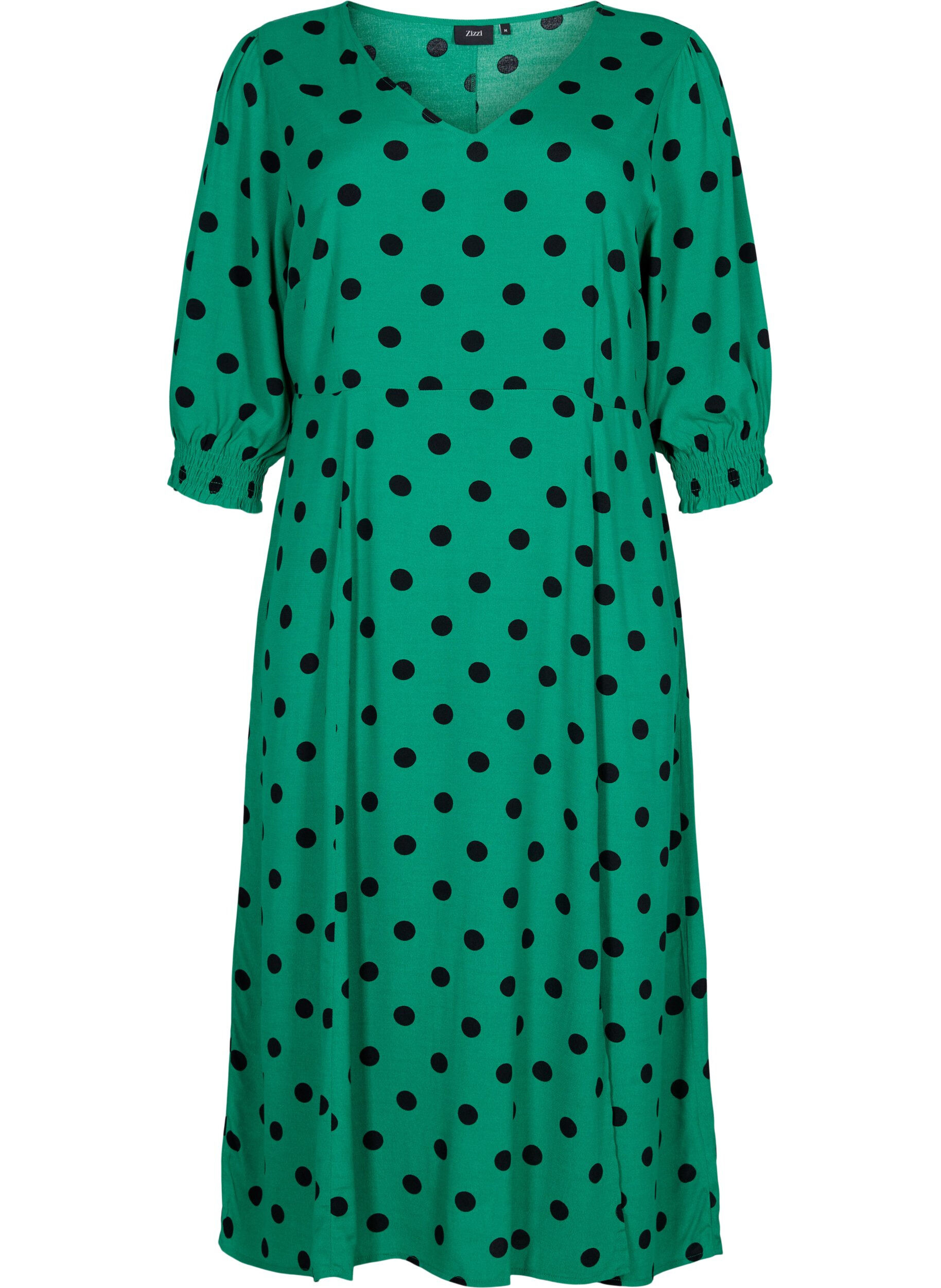 Zizzifashion Polka dot viscose midi dress, Jolly Green Dot AOP, Packshot image number 0
