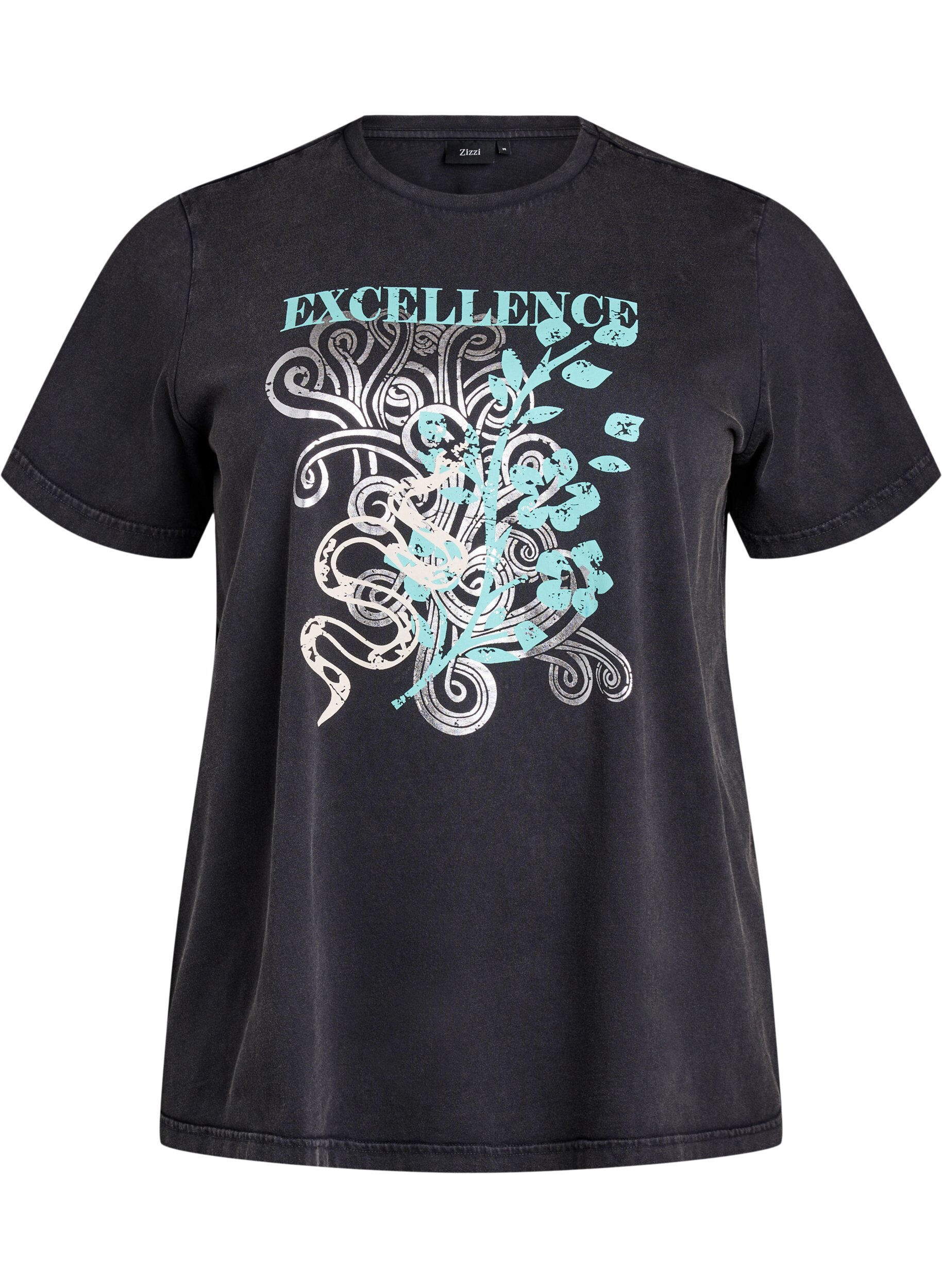 Zizzifashion T-shirt in organic cotton with a cool print, Dark Grey, Packshot image number 0