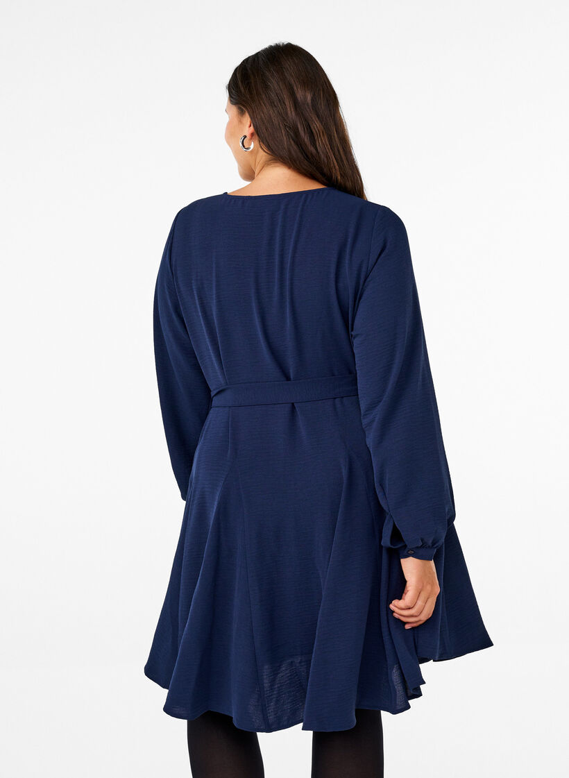 Long-sleeved dress with a tie belt, Navy Blazer, Model image number 1