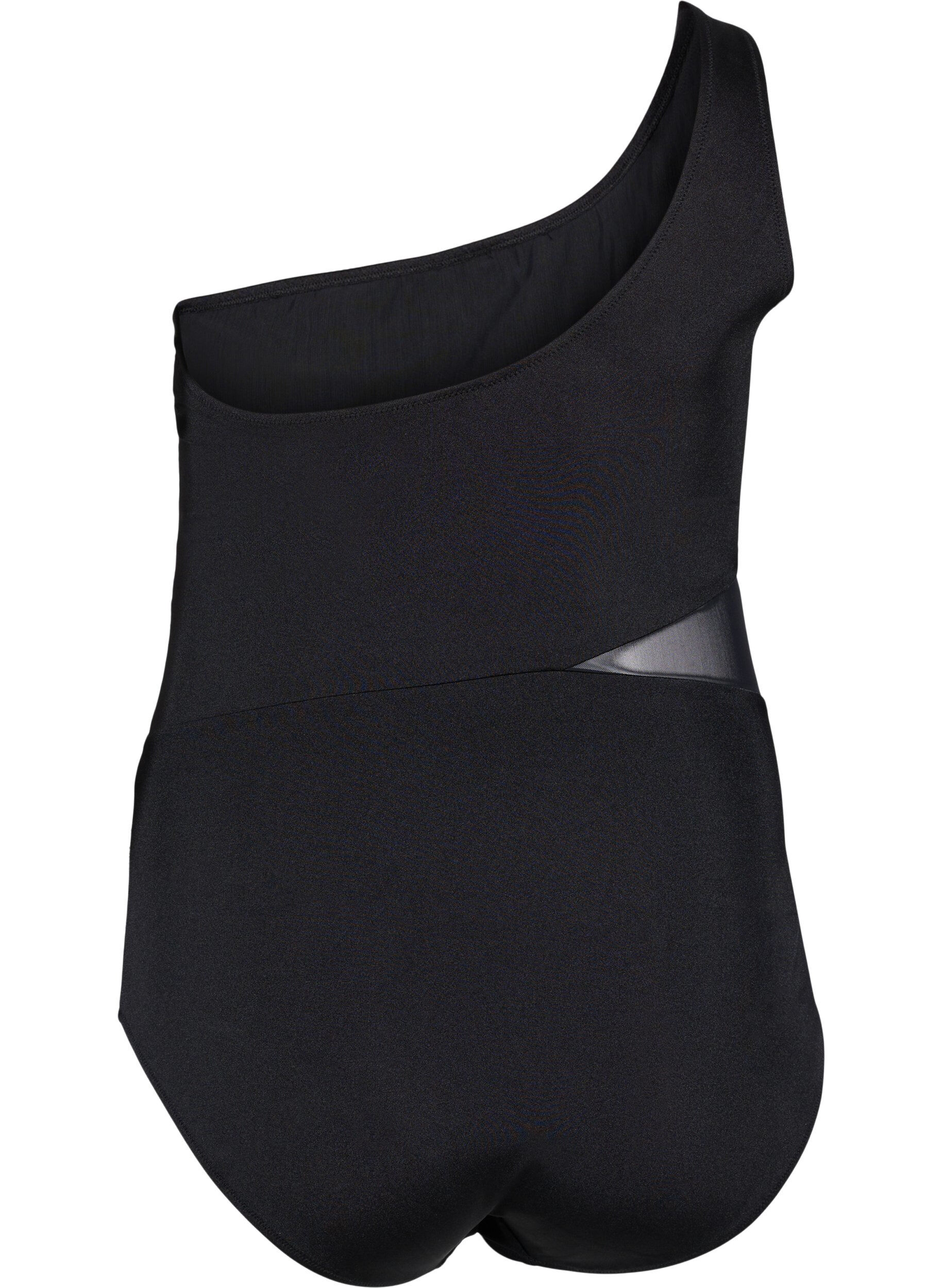 Zizzifashion One-shoulder swimsuit with mesh, Black, Packshot image number 1