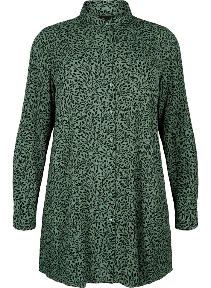 Long viscose shirt with print, Green AOP, Packshot image number 0