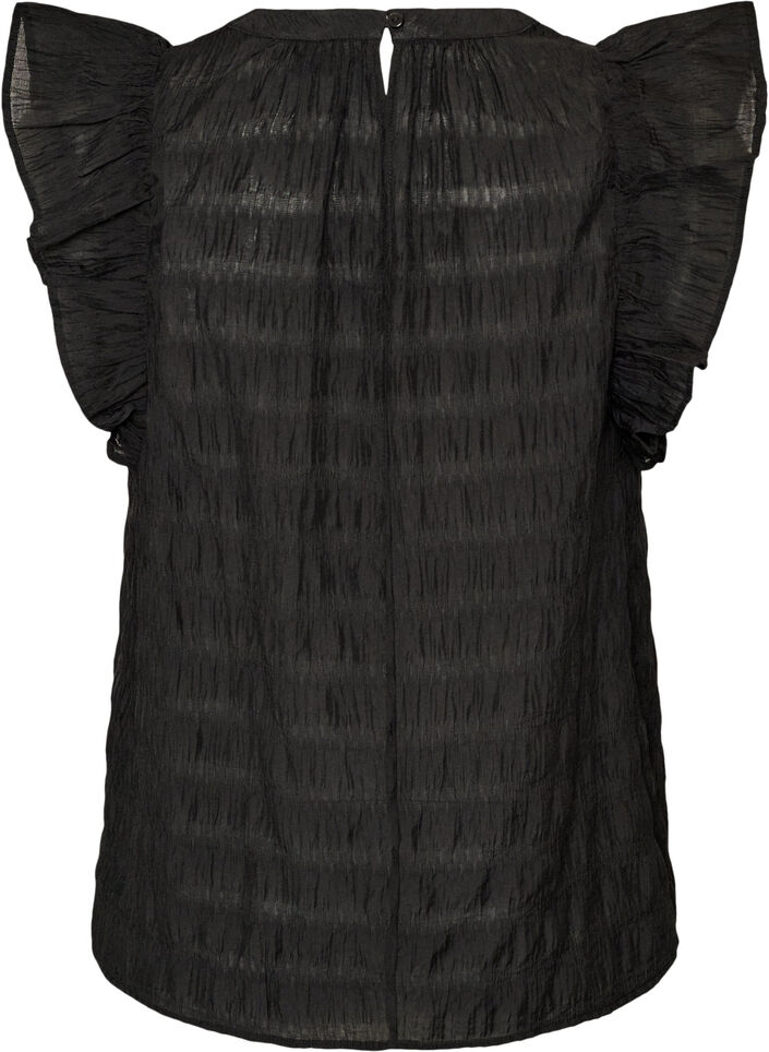 Sleeveless blouse with texture and ruffles, Black, Packshot image number 1