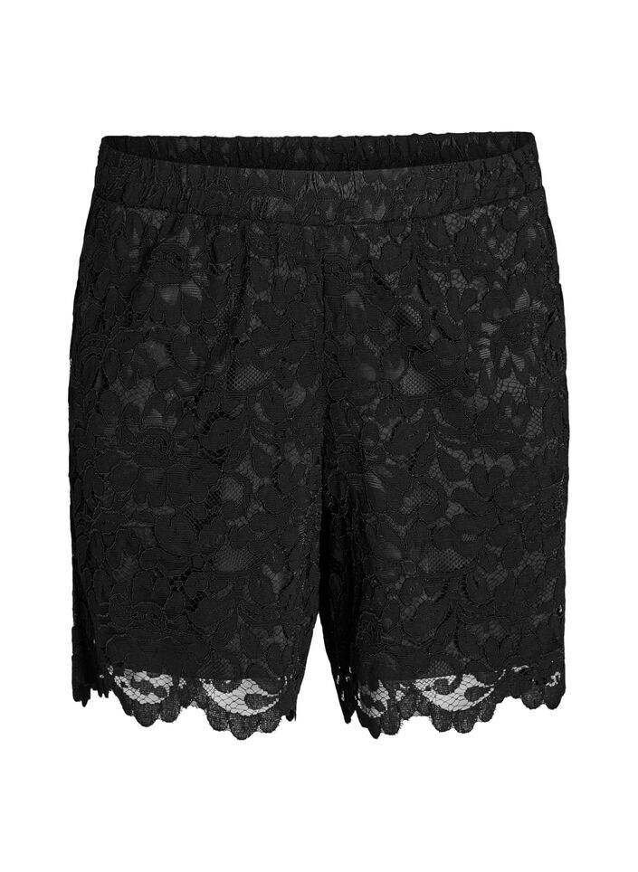 Lace shorts with high waist and pockets, Black, Packshot image number 0