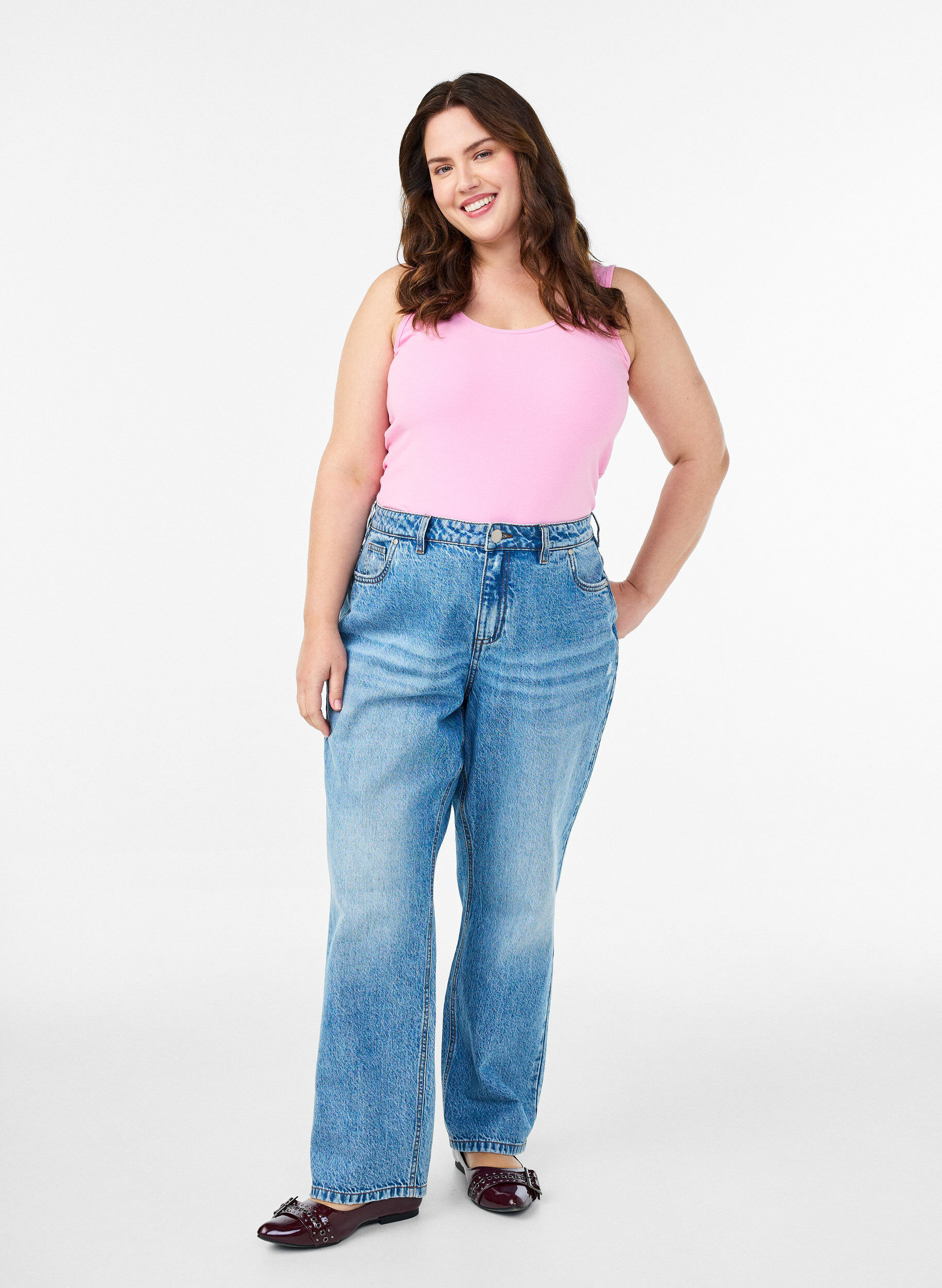 ZizzifashionSolid color basic top in cotton, Pink, Model image number 1
