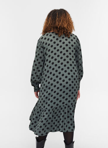 Polka dotted viscose dress with long sleeves and v-neck, Thyme Dot, Model image number 1