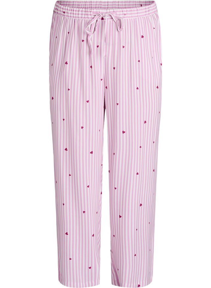 Loose night trousers with stripes and hearts, Rose, Packshot image number 0