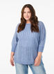 Loose knit blouse with 3/4 sleeves and openwork pattern, Blue, Model image number 0