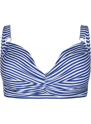Printed bikini bra with underwire, Blue Striped, Packshot image number 0