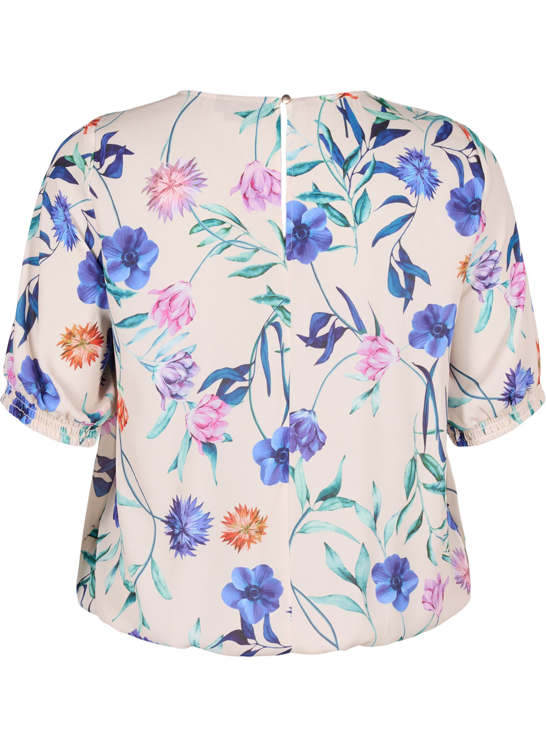 Zizzifashion Floral blouse with smocking, Blue, Packshot image number 1