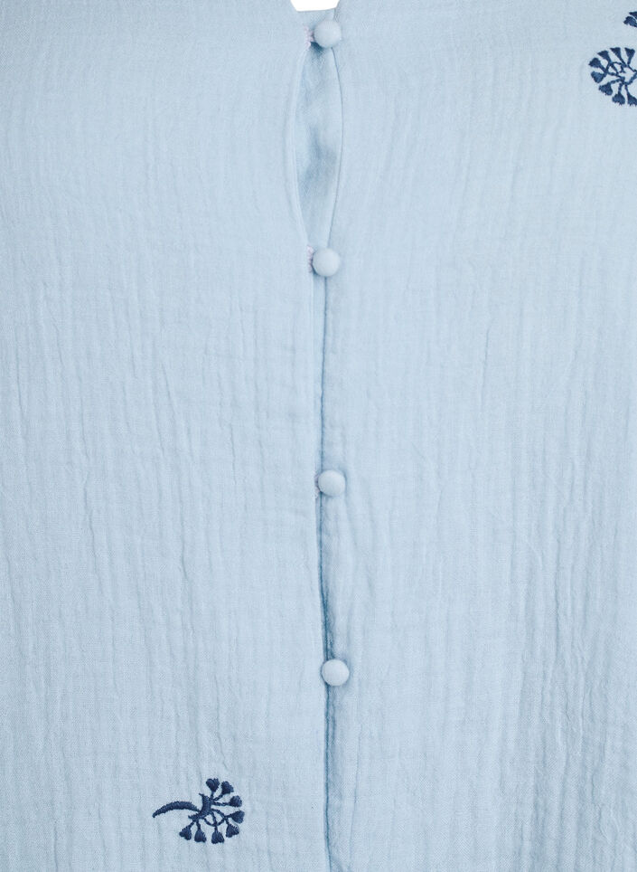 Blouse in cotton muslin with balloon sleeves and embroidered details, Light Blue, Packshot image number 2