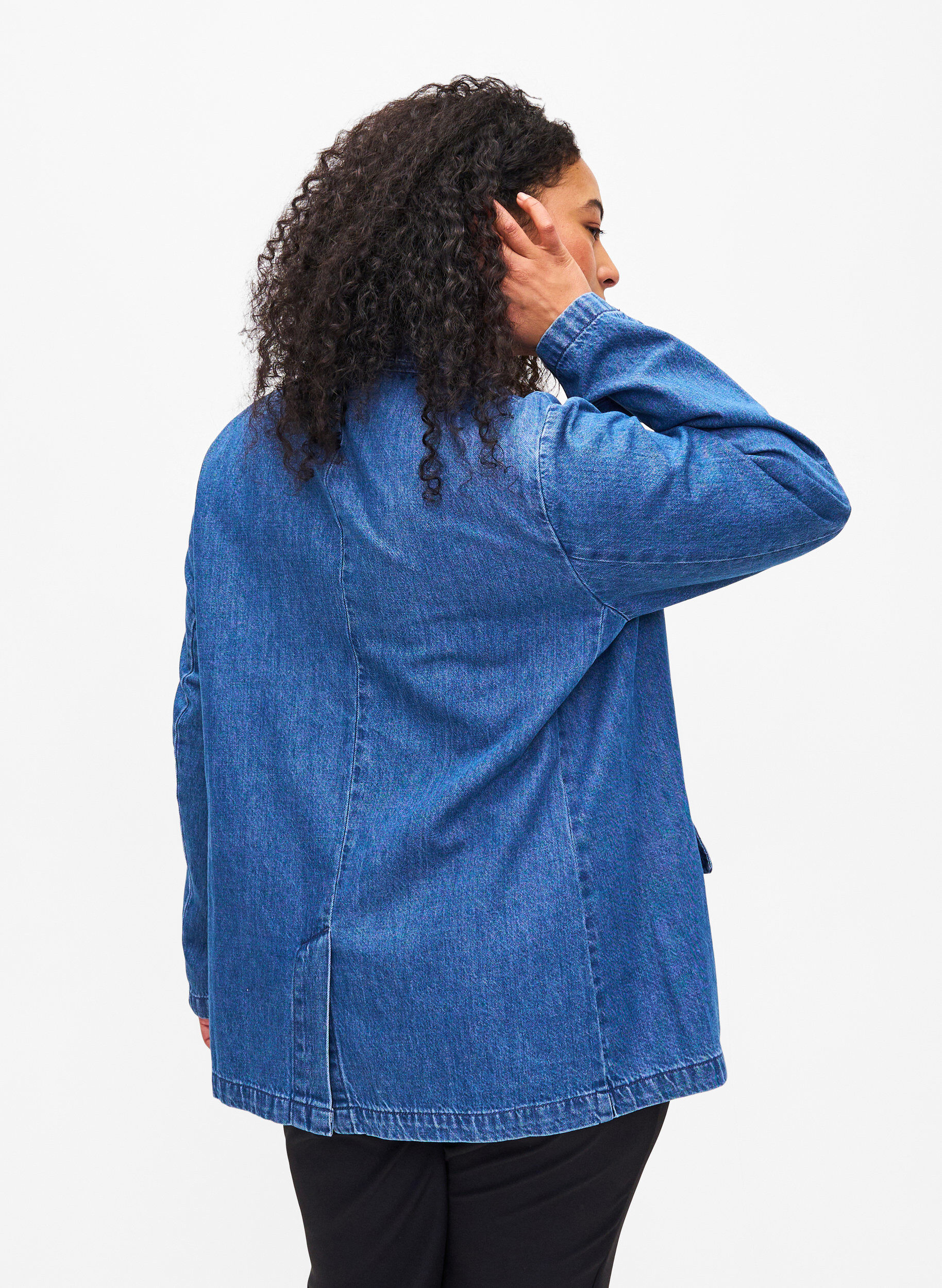 Zizzifashion Denim blazer with pockets, Blue Denim, Model image number 1