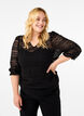 Blouse with hole pattern and 3/4 sleeves, Black, Model image number 0