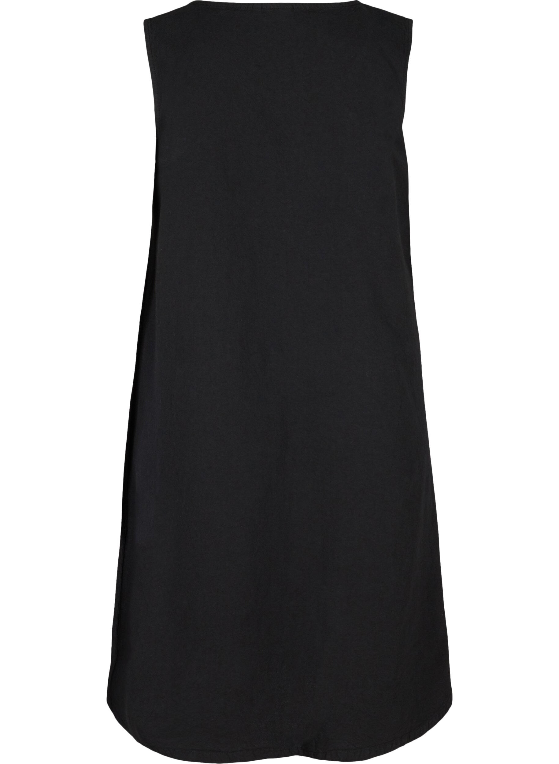 Zizzifashion Sleeveless cotton dress with A-line cut, Black, Packshot image number 1