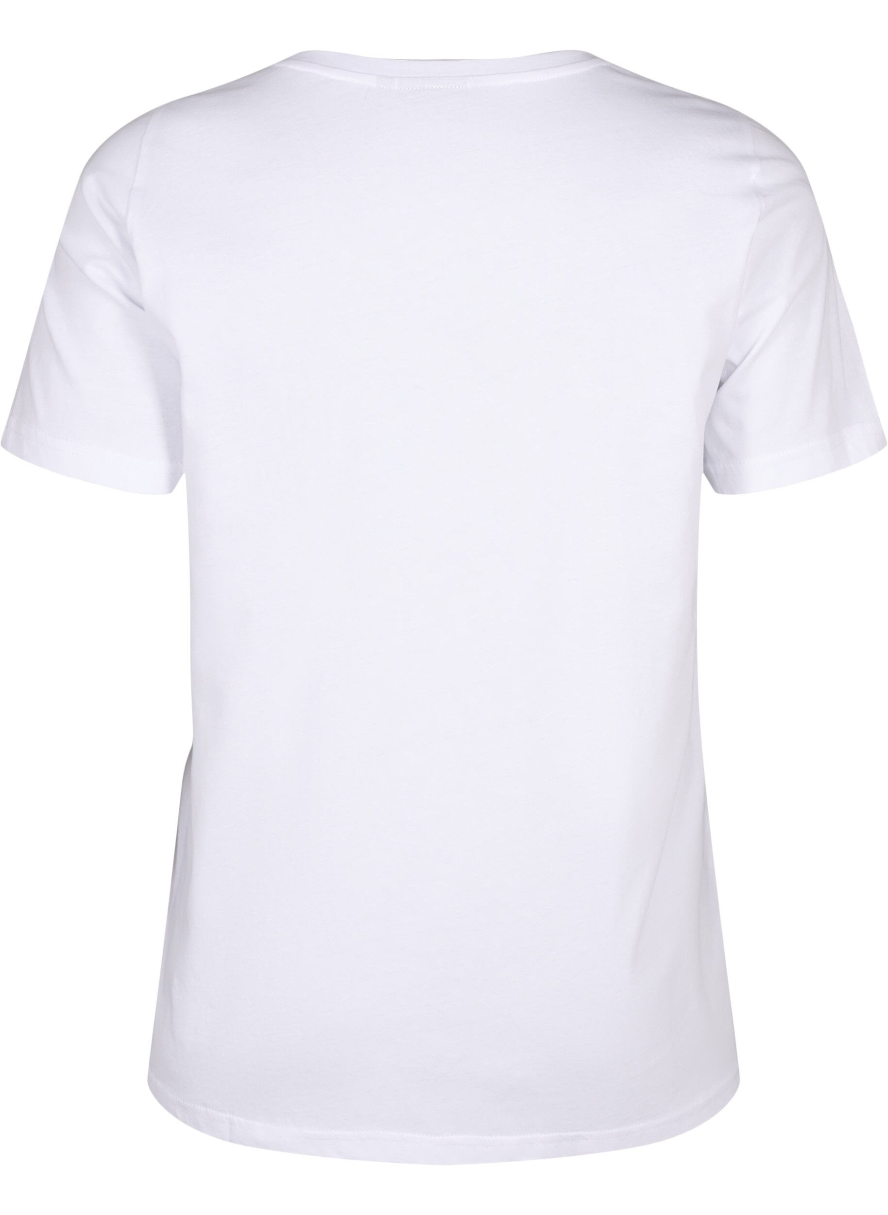 Zizzifashion Cotton T-shirt with text print, B. White w. Flower, Packshot image number 1