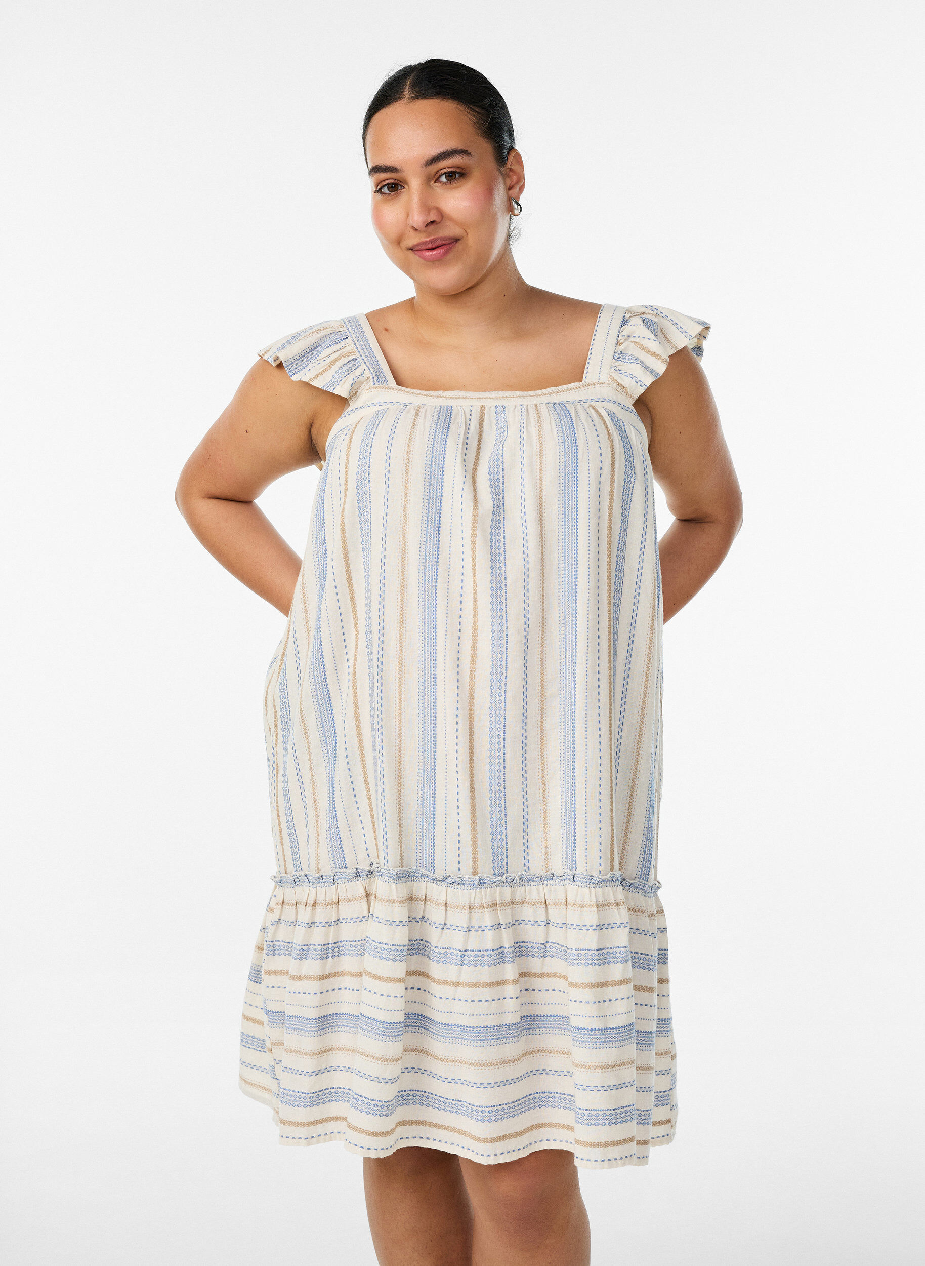 Zizzifashion Sleeveless summer dress with a woven pattern, Vanilla, Model image number 0